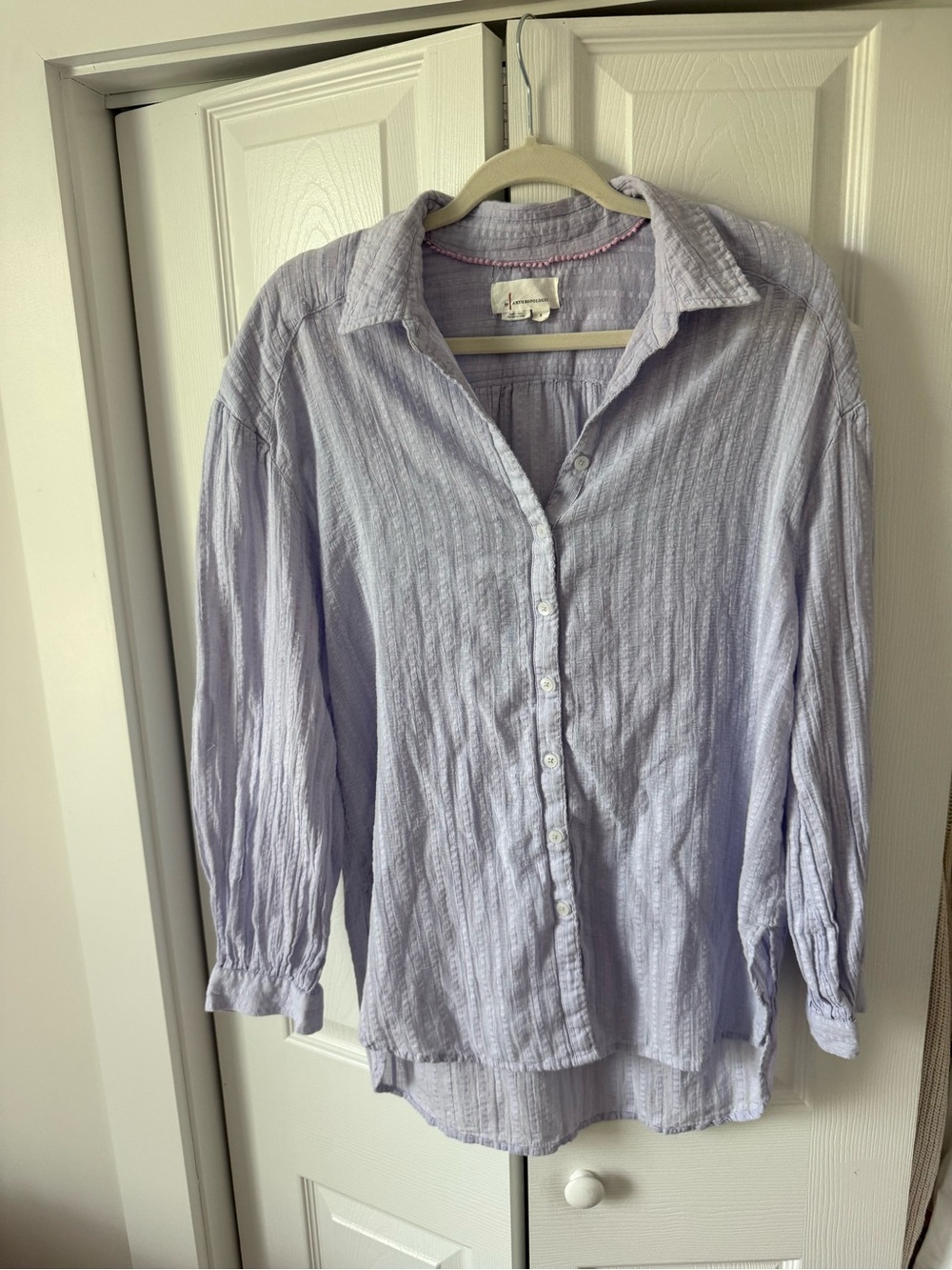 Anthropologie Lavender Button-Down Textured Cotton Shirt